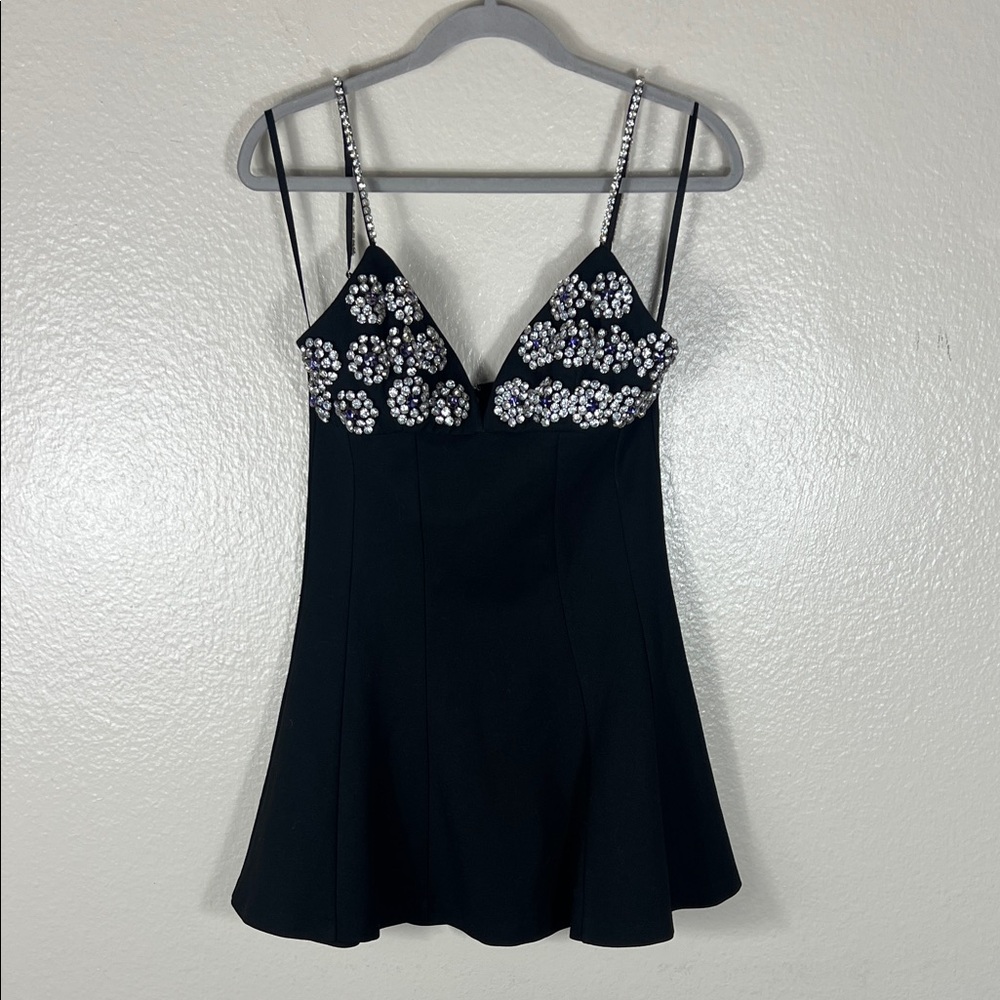 MAJORELLE Black Mini Dress with Silver Embellishments